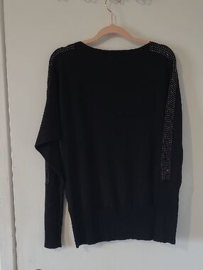 Black Crewneck Sweater with Sparkle On The Shoulders